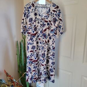 NWT Liz Claiborne Linen Floral Flowey Shortsleeve‎ Dress, Size 6, Wedding Guest